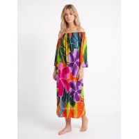 Hand Painted Rayon Off Shoulder Dress